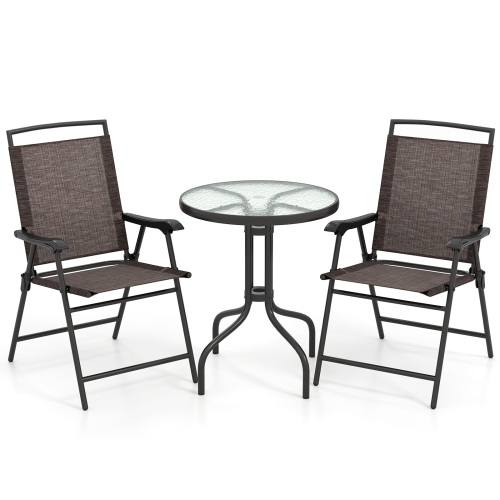 Gymax 3 PCS Outdoor Bistro Dining Furniture Set w/1.57'' Umbrella Hole Rippled