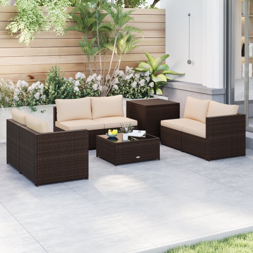 Gymax 8 PCS Wicker Patio Furniture Set Rattan Sectional Sofa Set w/ Cushions