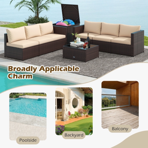 Gymax 8 PCS Wicker Patio Furniture Set Rattan Sectional Sofa Set w/ Cushions