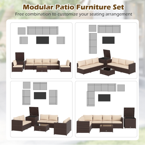 Gymax 8 PCS Wicker Patio Furniture Set Rattan Sectional Sofa Set w/ Cushions