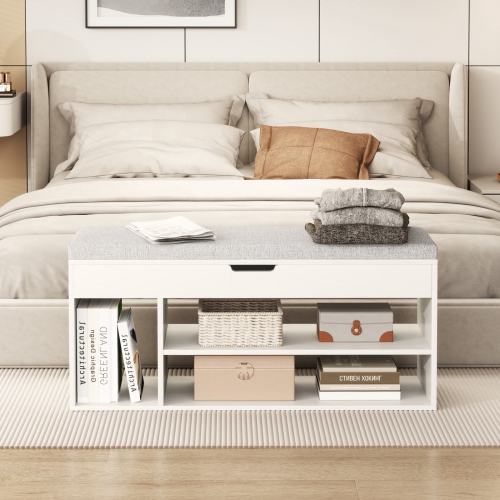 Gymax Shoe Bench Home Entryway Shoes Storage Bench w/ Padded Seat & Hidden Storage White