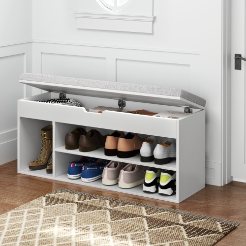 Gymax Shoe Bench Home Entryway Shoes Storage Bench w/ Padded Seat & Hidden Storage White