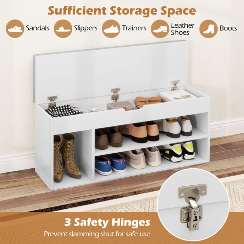 Gymax Shoe Bench Home Entryway Shoes Storage Bench w/ Padded Seat & Hidden Storage White