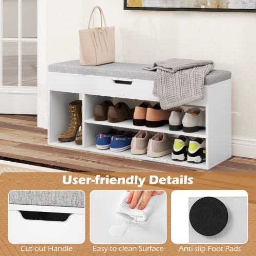 Gymax Shoe Bench Home Entryway Shoes Storage Bench w/ Padded Seat & Hidden Storage White