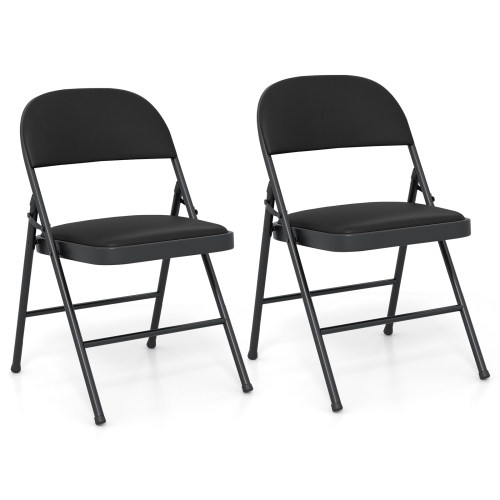 GYMAX  2PCs Folding Chairs W/ Metal Frame Pvc Leather Stackable Chairs for Indoor