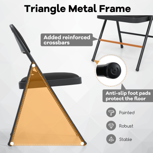 Gymax 2PCS Folding Chairs w/ Metal Frame PVC Leather Stackable Chairs for Indoor