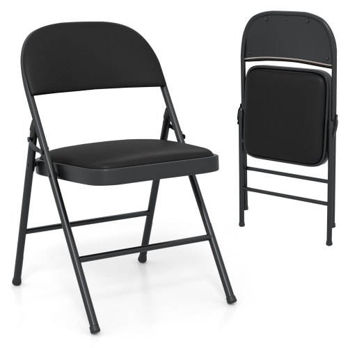 Gymax 2PCS Folding Chairs w/ Metal Frame PVC Leather Stackable Chairs for Indoor