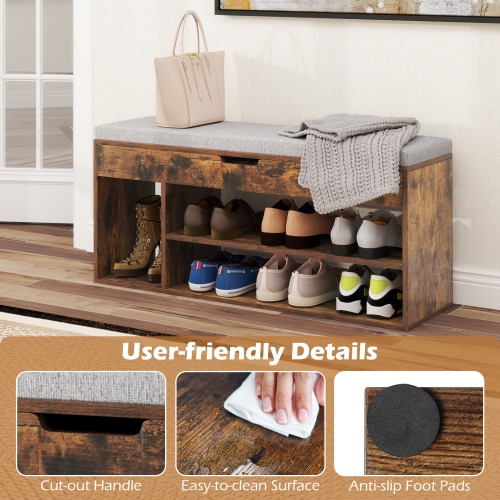 Gymax Shoe Bench Home Entryway Shoes Storage Bench w/ Padded Seat & Hidden Storage Brown