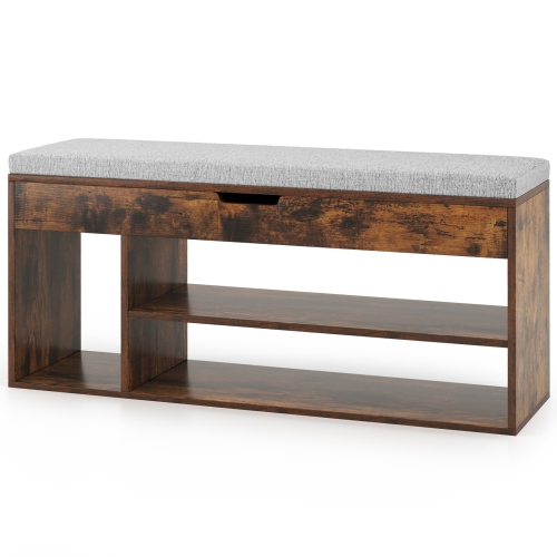 Gymax Shoe Bench Home Entryway Shoes Storage Bench w/ Padded Seat & Hidden Storage Brown