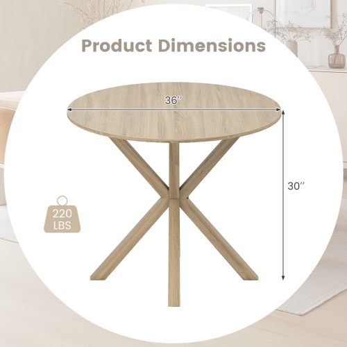 Gymax 36'' Round Farmhouse Dining Table for 4 w/Stable Intersecting Pedestal Base Gray