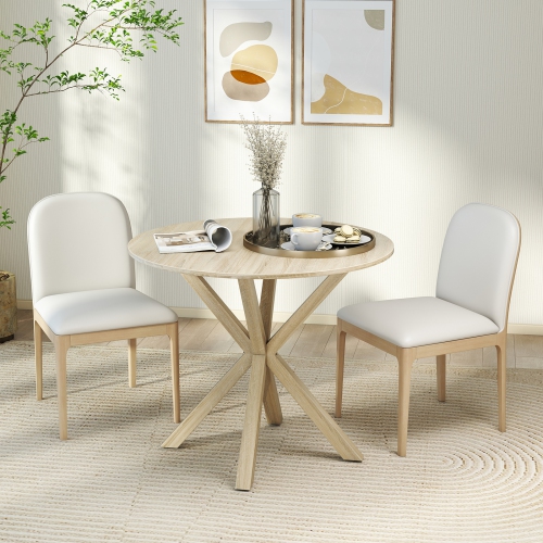 Gymax 36'' Round Farmhouse Dining Table for 4 w/Stable Intersecting Pedestal Base Gray