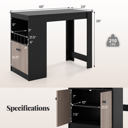 Gymax 48'' Bar Table w/ Storage Cabinet & Wine Rack Adjustable Shelf Wine Rack