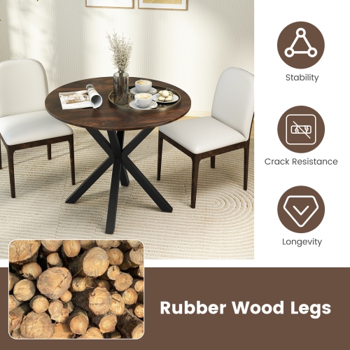 Gymax 36'' Round Farmhouse Dining Table for 4 w/Stable Intersecting Pedestal Base Brown