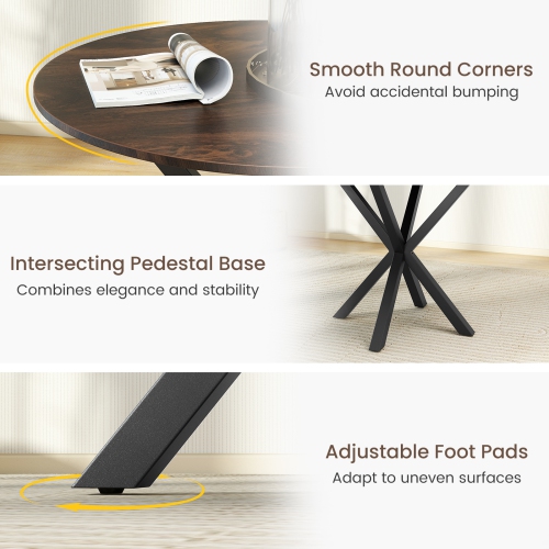 Gymax 36'' Round Farmhouse Dining Table for 4 w/Stable Intersecting Pedestal Base Brown