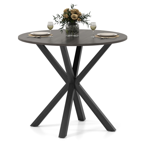 GYMAX  36" Round Farmhouse Dining Table for 4 W/stable Intersecting Pedestal Base In Black