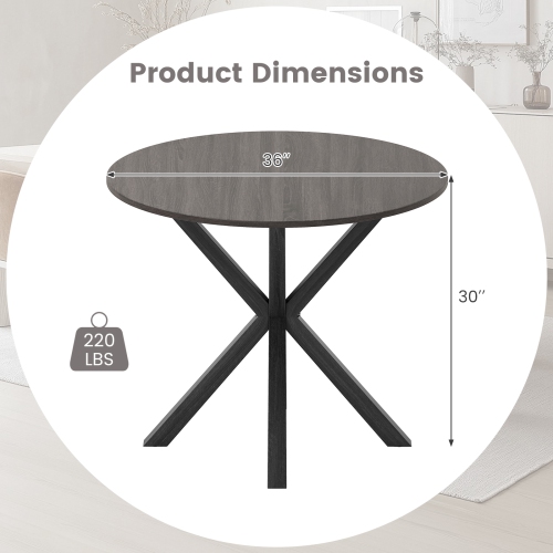 Gymax 36'' Round Farmhouse Dining Table for 4 w/Stable Intersecting Pedestal Base Black
