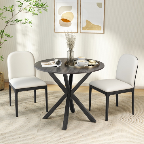 Gymax 36'' Round Farmhouse Dining Table for 4 w/Stable Intersecting Pedestal Base Black
