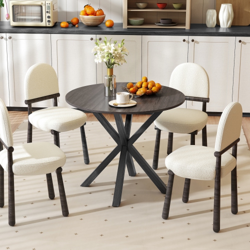 Gymax 36'' Round Farmhouse Dining Table for 4 w/Stable Intersecting Pedestal Base Black