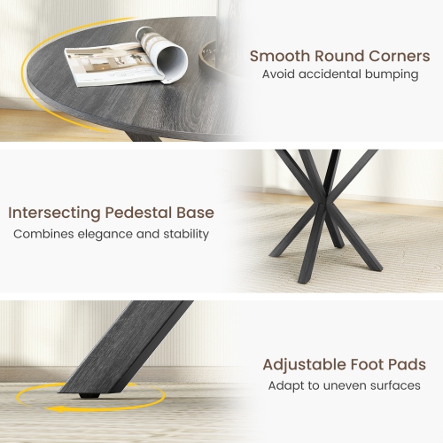 Gymax 36'' Round Farmhouse Dining Table for 4 w/Stable Intersecting Pedestal Base Black