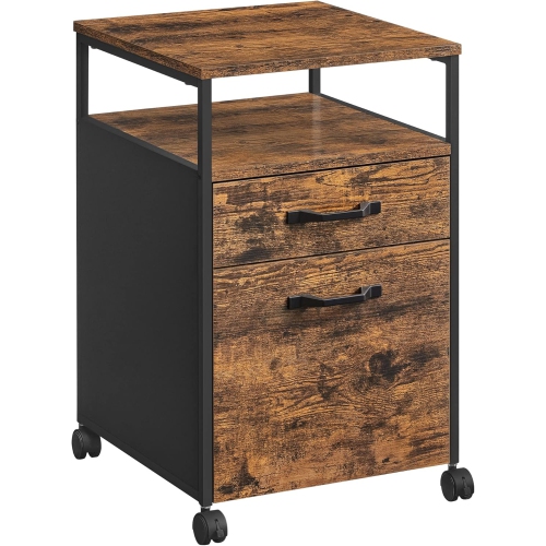 SONGMICS HOME  Vasagle Mobile Filing Cabinet With Wheels, 2 Drawers, Open Shelf, for A4, Rustic And Ink Black In Brown