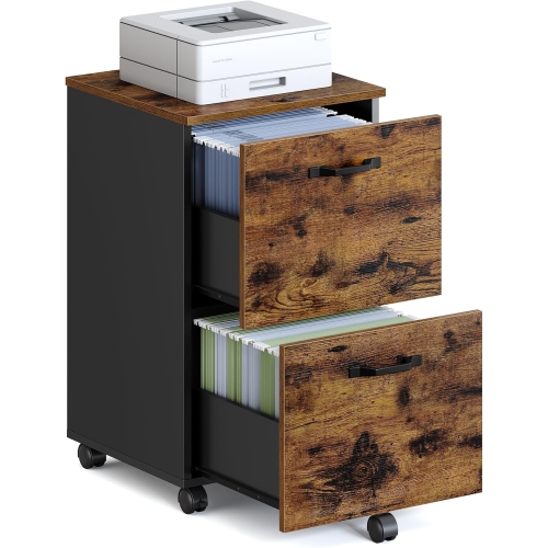 SONGMICS HOME  Vasagle Small Rolling Filing Cabinet for Home Office, Rustic And Ink Black In Brown Great Product
