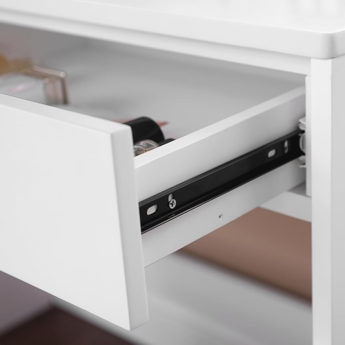 Coiffeuse VASAGLE avec miroir à trois volets – Coiffeuse moderne avec 2 tiroirs et 3 compartiments ouverts, blanc