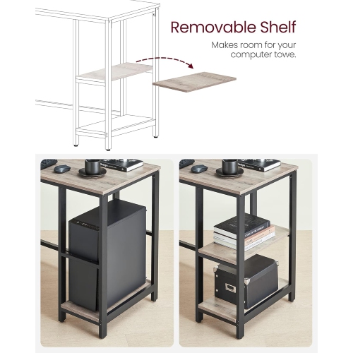 Bureau d'angle en L VASAGLE – Bureau pour les jeux et les postes de travail avec 2 tablettes de rangement pour le bureau à domicile, le grège et