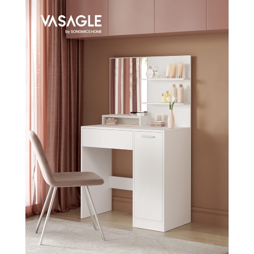 VASAGLE Mobile Filing Cabinet with Wheels, 2 Drawers, Open Shelf, for A4, Letter Size, Hanging File Folders, Cloud White