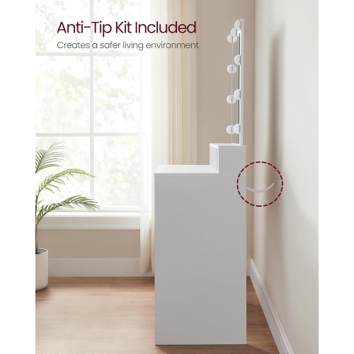 VASAGLE Modern 31.5-Inch Wide Makeup Vanity Table with Adjustable Brightness, 2 Drawers, White