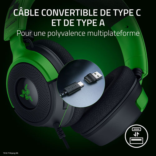 Casque de jeu Kraken V4 X de Razer - Minecraft