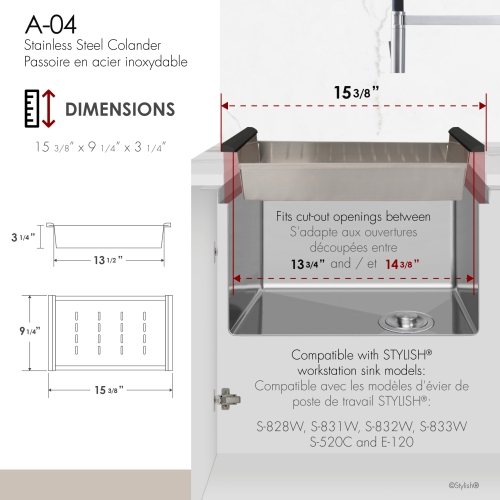 15 3/8 Stainless Steel Workstation Colander