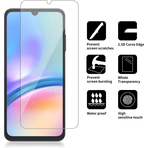 Verre trempé pour Galaxy A05 de Samsung Protecteur d'écran HD 9H antirayure, sans bulles, protecteur d'écran tactile précis [paquet de 2]