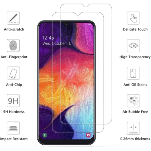 Verre trempé pour Galaxy A50 de Samsung Protecteur d'écran HD 9H antirayure, sans bulles, protecteur d'écran tactile précis [paquet de 2]