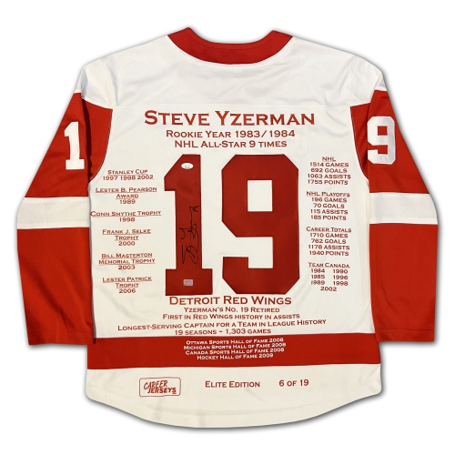 Steve Yzerman – Chandail de carrière Detroit White Elite Edition de 19 – signé