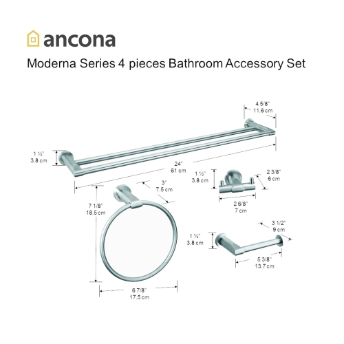 Ancona Moderna Series Stainless Steel 4-Piece Bathroom Accessory Kit in Brushed Finish