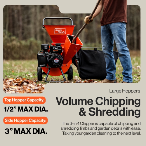 Déchiqueteuse à bois SuperHandy ultra robuste 3-en-1 multifonction 7 HP, capacité maximale de 3 po