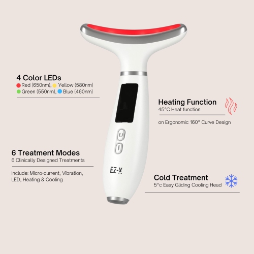 EZ-X LED Lift and Depuffing Wand- Anti Aging Red Light Therapy for Face, Neck and Under Eye- 4 Color LED- Cold Depuffing- Microcurrent- Hot and Cold