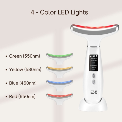 EZ-X LED Lift and Depuffing Wand- Anti Aging Red Light Therapy for Face, Neck and Under Eye- 4 Color LED- Cold Depuffing- Microcurrent- Hot and Cold