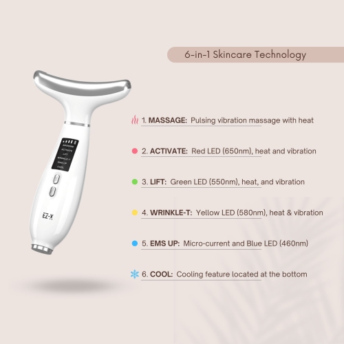 EZ-X LED Lift and Depuffing Wand- Anti Aging Red Light Therapy for Face, Neck and Under Eye- 4 Color LED- Cold Depuffing- Microcurrent- Hot and Cold