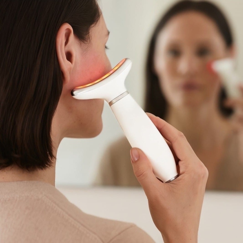 EZ-X LED Lift and Depuffing Wand- Anti Aging Red Light Therapy for Face, Neck and Under Eye- 4 Color LED- Cold Depuffing- Microcurrent- Hot and Cold