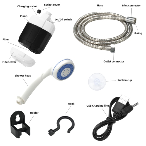 Portable Camping Shower Pump - Rechargeable Outdoor Shower Head Sprayer for Camping, Hiking, Travel, Car Washing & Pet Cleaning