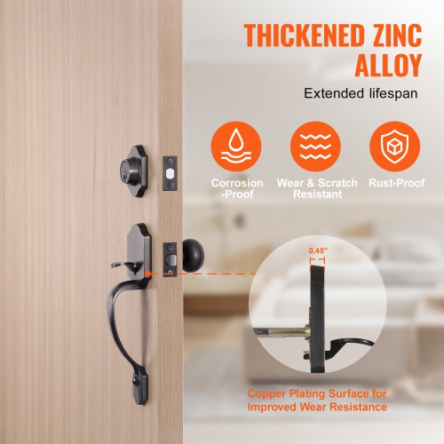 VEVOR Front Door Handle and Deadbolt Set, Front Door Lock Set with Interior Knob, Adjustable Hole Spacing Single Cylinder Handleset, Brushed Oil