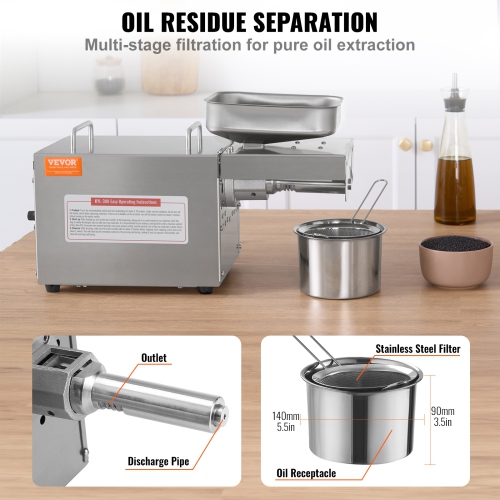 VEVOR 700W Electric Oil Press Machine, Stainless Steel Oil Extractor Machine, 140℃ / 284℉ Constant Temperature, Hot Press Oil Expeller for Pressing