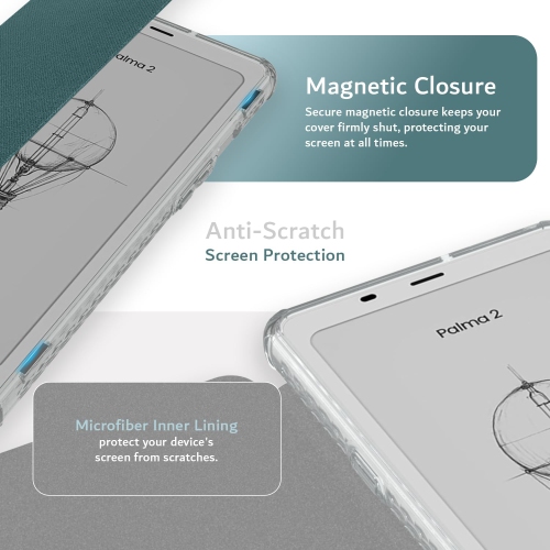 TUDIA SKN FLIP V2 Designed for Onyx Boox Palma 2 Case - Clear Turquoise