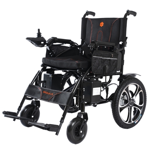 Refurbished - Electric Motorized Wheelchair, 280 lb Weight Capacity, Multi-Terrain Safe Aviation Travel, Lithium Battery - Black Frame Black Seat
