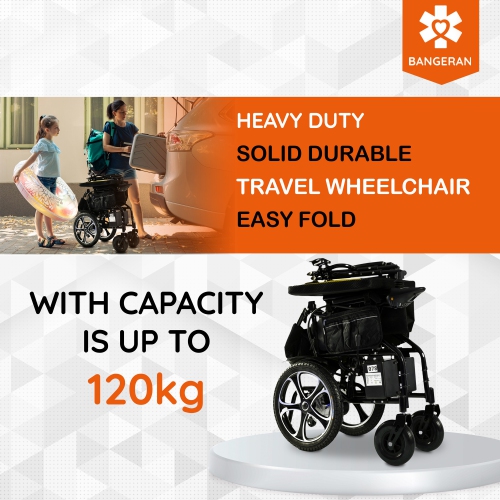 Refurbished - Electric Motorized Wheelchair, 280 lb Weight Capacity, Multi-Terrain Safe Aviation Travel, Lithium Battery - Black Frame Black Seat
