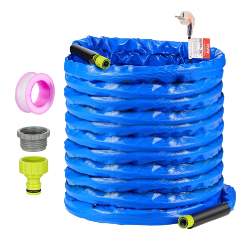VEVOR  100Ft Rv Heated Water Hose, Corrugated Cover, Prevents Freezing Down to -45°F, Self-Regulating, 5/8" Inner Diameter, Includes 3/4" Ght