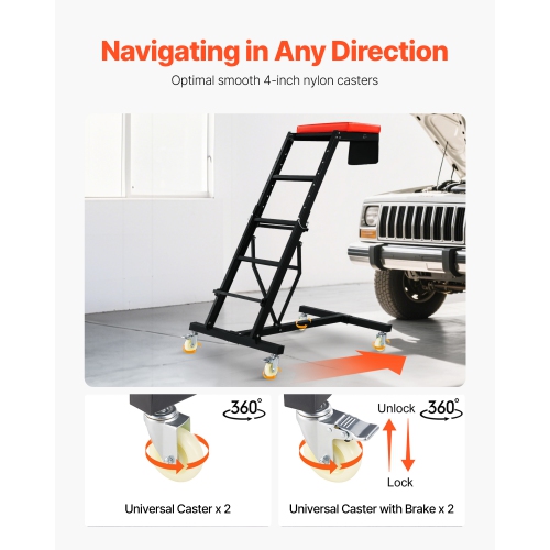 VEVOR Top Automotive Creeper, Engine Creeper with Adjustable Height 45.7" to 66.3", 400 LBS Capacity High Creeper, 4 Swivel Caster Wheels, Heavy Duty