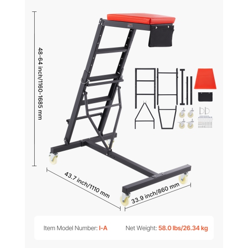 VEVOR Top Automotive Creeper, Engine Creeper with Adjustable Height 45.7" to 66.3", 400 LBS Capacity High Creeper, 4 Swivel Caster Wheels, Heavy Duty