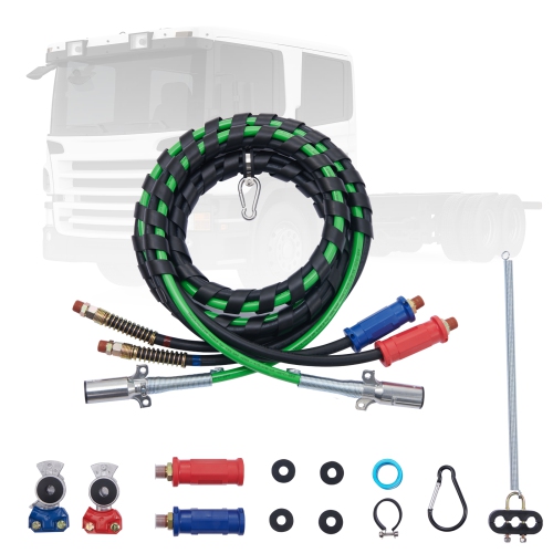 VEVOR 12FT Semi Truck Air Lines Kit with 2PCS Glad Hands, 3-in-1 Air Hoses & 7 Way ABS Electric Power Line, with 2PCS Gladhand Handles, 4PCS Seals
